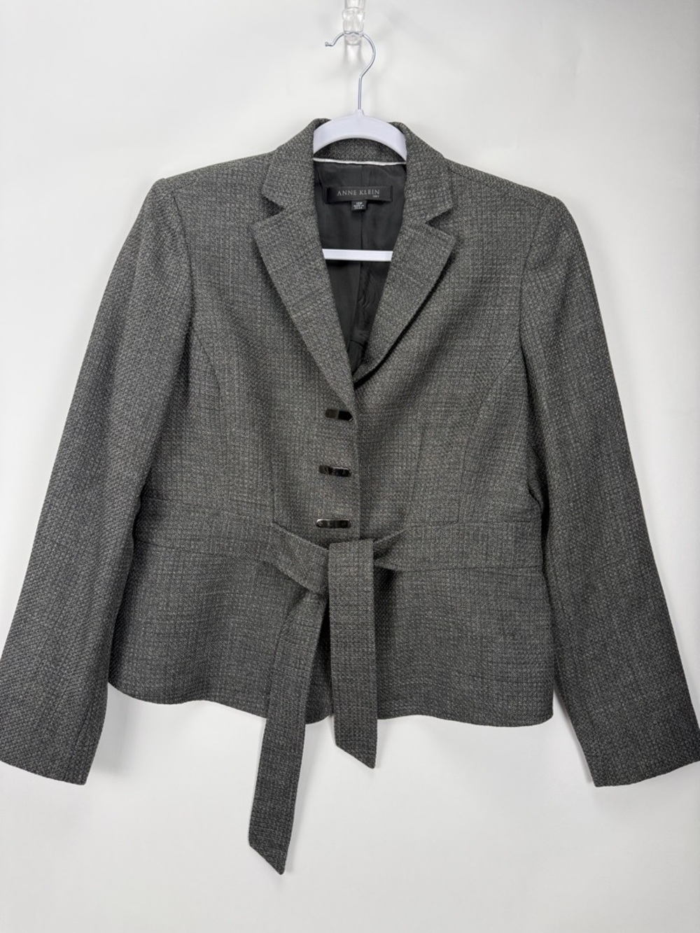 Anne Klein Charcoal Gray Textured, Belted Blazer Size 10P
